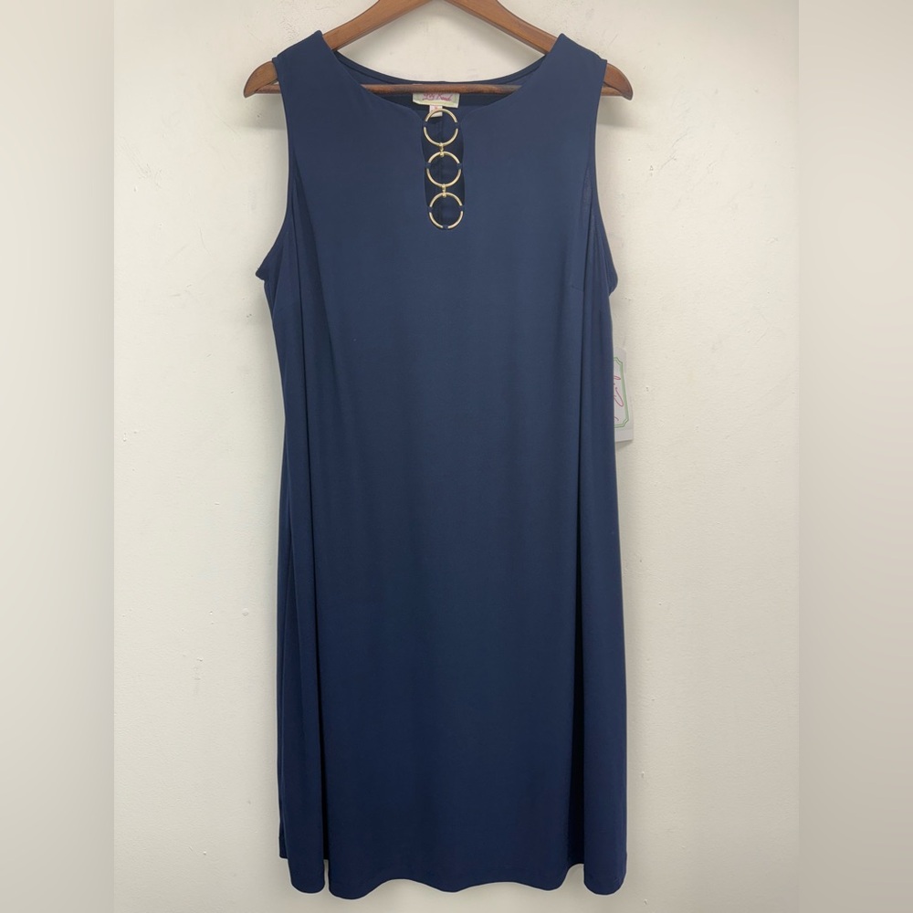 Ivy Road size 1X Women’s Navy Blue Sleeveless Gold Ring Shift Dress